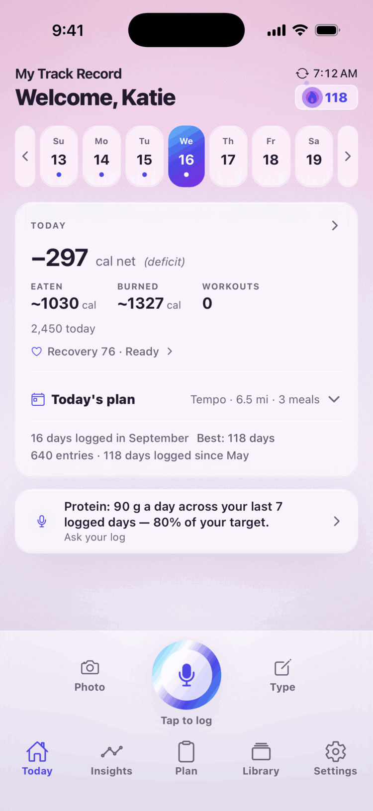 The My Track Record home screen in the starting Signature theme.